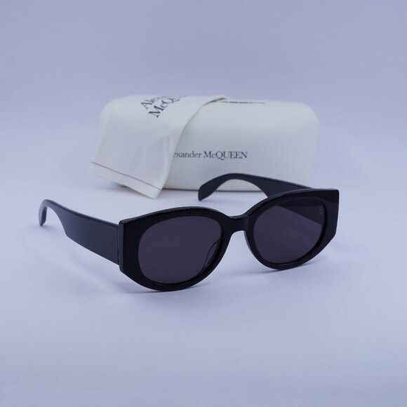 Alexander McQueen AM0330S 002 Oval Sunglasses - Black/Grey - Picture 1 of 10